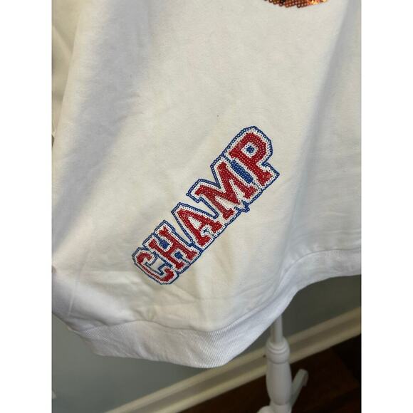 NWOT Queen Of Sparkle White Custom KU Jayhawks Icon Crewneck Sweatshirt size L - Picture 10 of 13